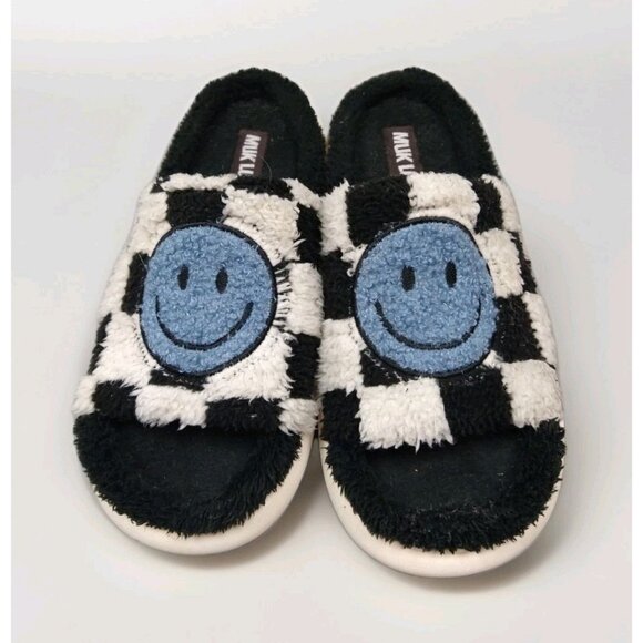 Mukluks Shoes - MUK LUKS Faux Fur Slide Checkerboard Smiley Face Slippers Shoes Women's 7-8